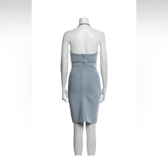 Herve Leger Blue Halter neck Beaded Dress - Picture 2 of 11